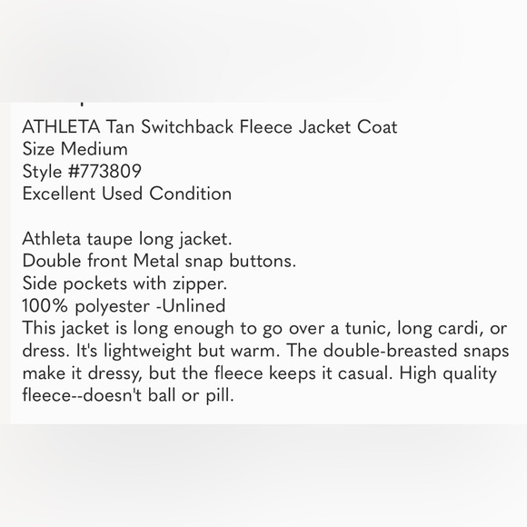 SzM ATHLETA Tan Switchback Fleece Jacket - Picture 14 of 14